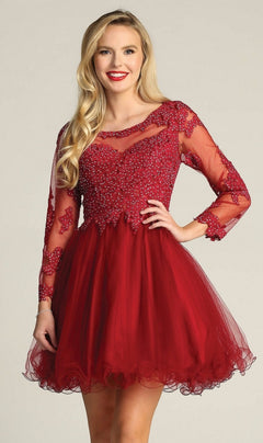 Short Babydoll Homecoming Dress with Long Sleeves PromGirl Short Babydoll Homecoming Dress with Long Sleeves PromGirl