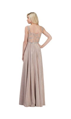 Beaded-Waist Long Glitter Prom Dress with Pockets Blue / 2XLarge