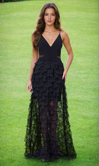 Black Prom Dress with Sheer Ruffled Overskirt