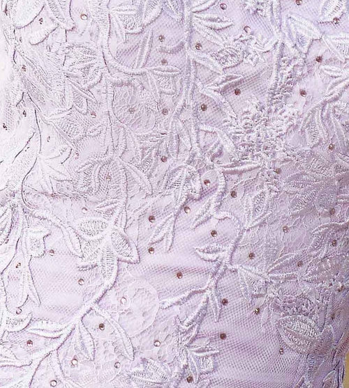 Close-up of the Dutchess Embroidered-Lace Mini Party Dress, featuring floral lace embroidery and delicate bead embellishments—perfect for a chic party or cocktail event.