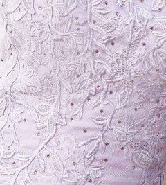 Close-up of the Dutchess Embroidered-Lace Mini Party Dress, featuring floral lace embroidery and delicate bead embellishments—perfect for a chic party or cocktail event.