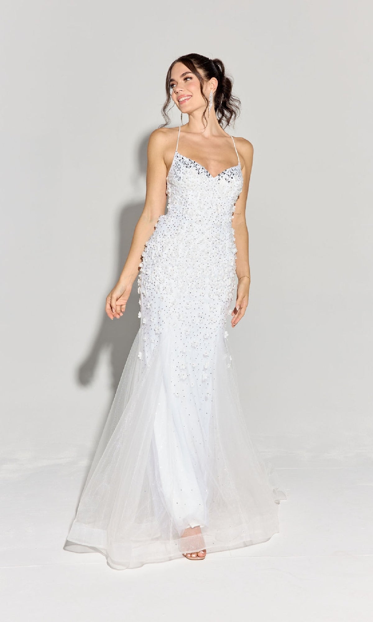 Strappy Long Mermaid Prom Dress with Beaded Flowers Periwinkle / Small Strappy Long Mermaid Prom Dress with Beaded Flowers Periwinkle / Small