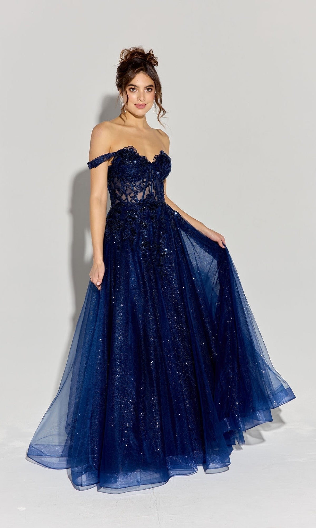 strapless open back dress Off-The-Shoulder Long Prom Dress with Sheer Corset Off White / XSmall
