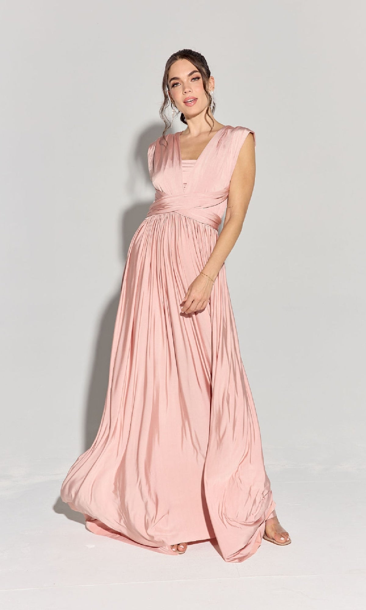 Long Pink A-Line Prom Dress with Multi-Way Bodice Dusty Pink / XSmall Long Pink A-Line Prom Dress with Multi-Way Bodice Dusty Pink / XSmall