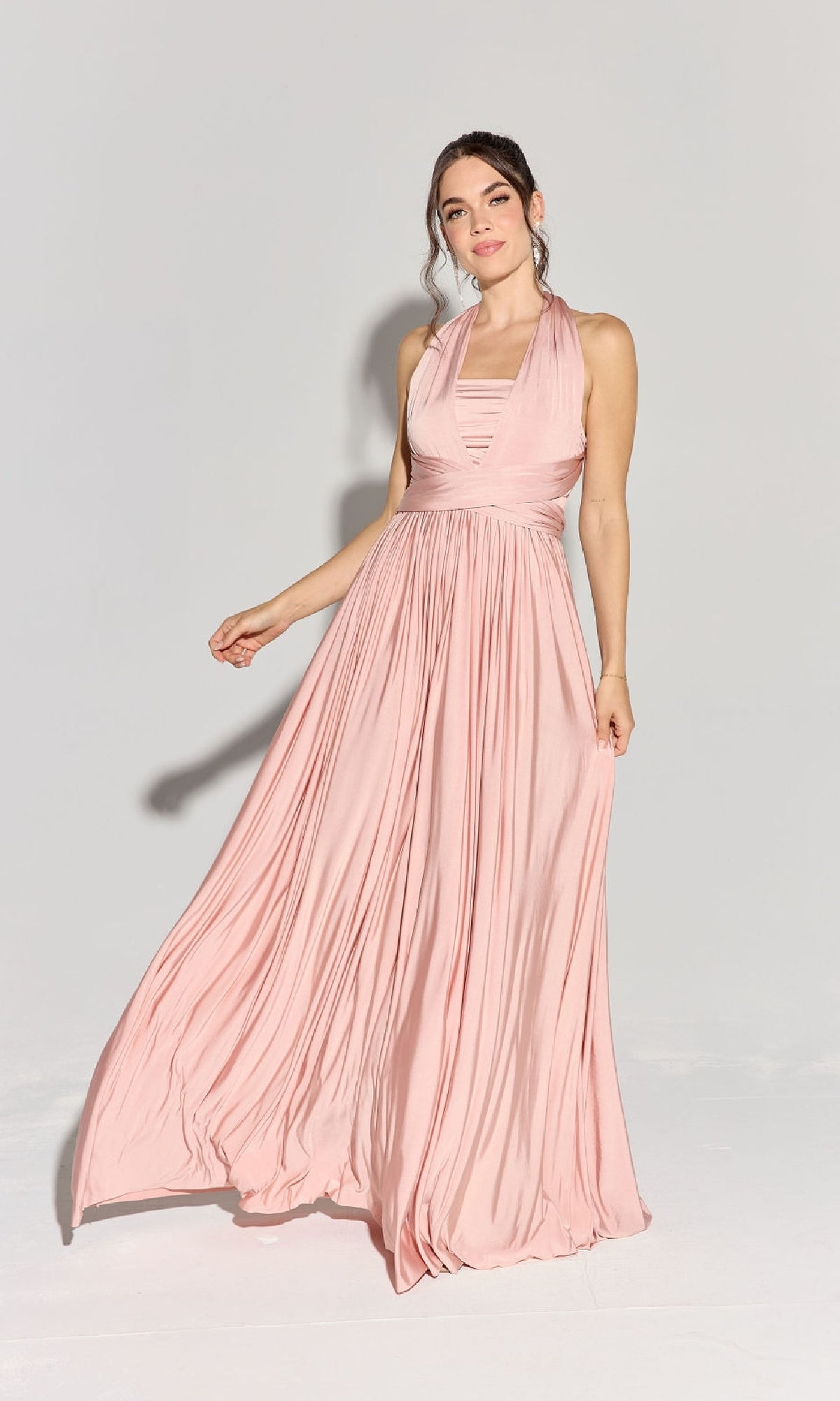 Long Pink A-Line Prom Dress with Multi-Way Bodice Dusty Pink / XSmall Long Pink A-Line Prom Dress with Multi-Way Bodice Dusty Pink / XSmall