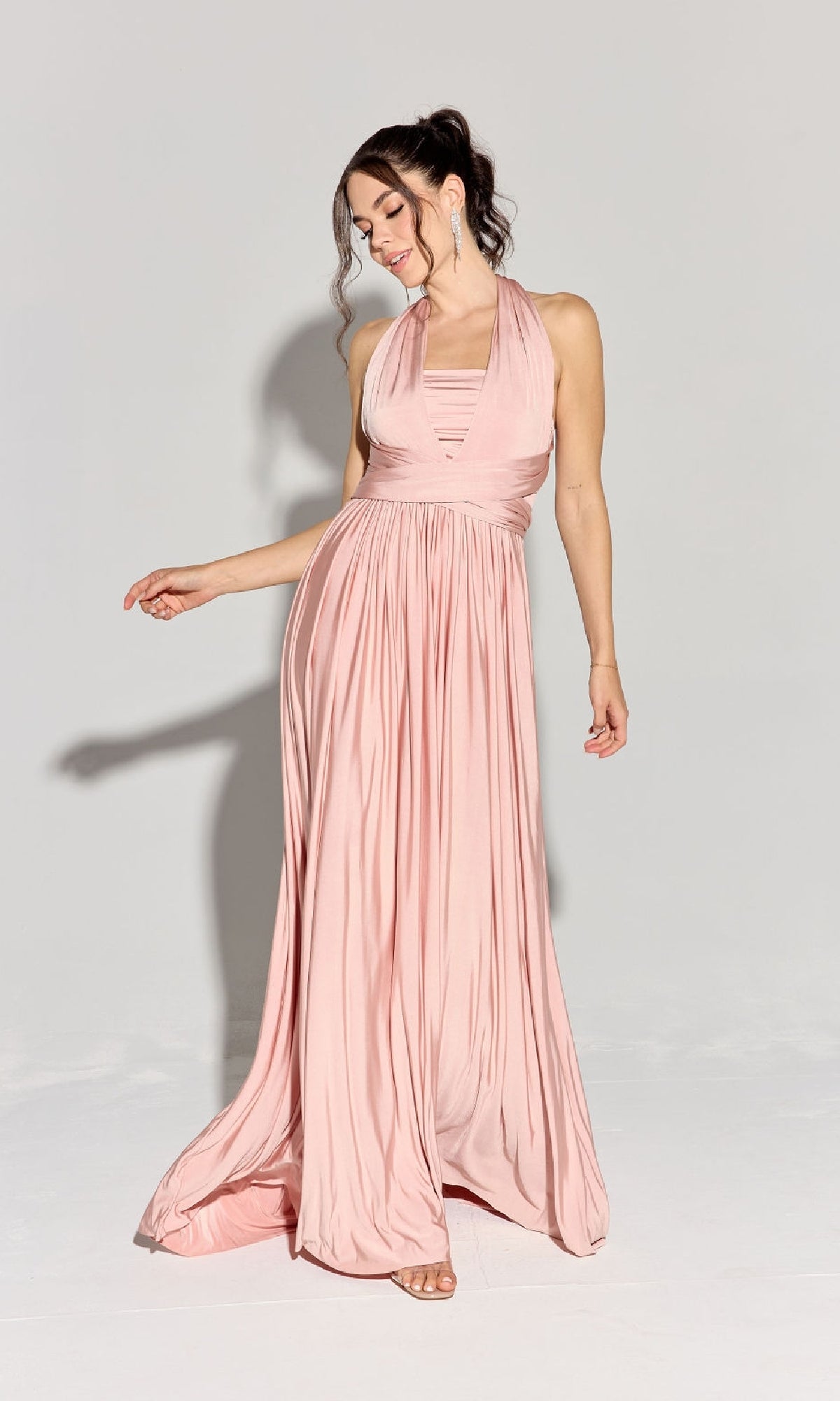 Long Pink A-Line Prom Dress with Multi-Way Bodice Dusty Pink / XSmall