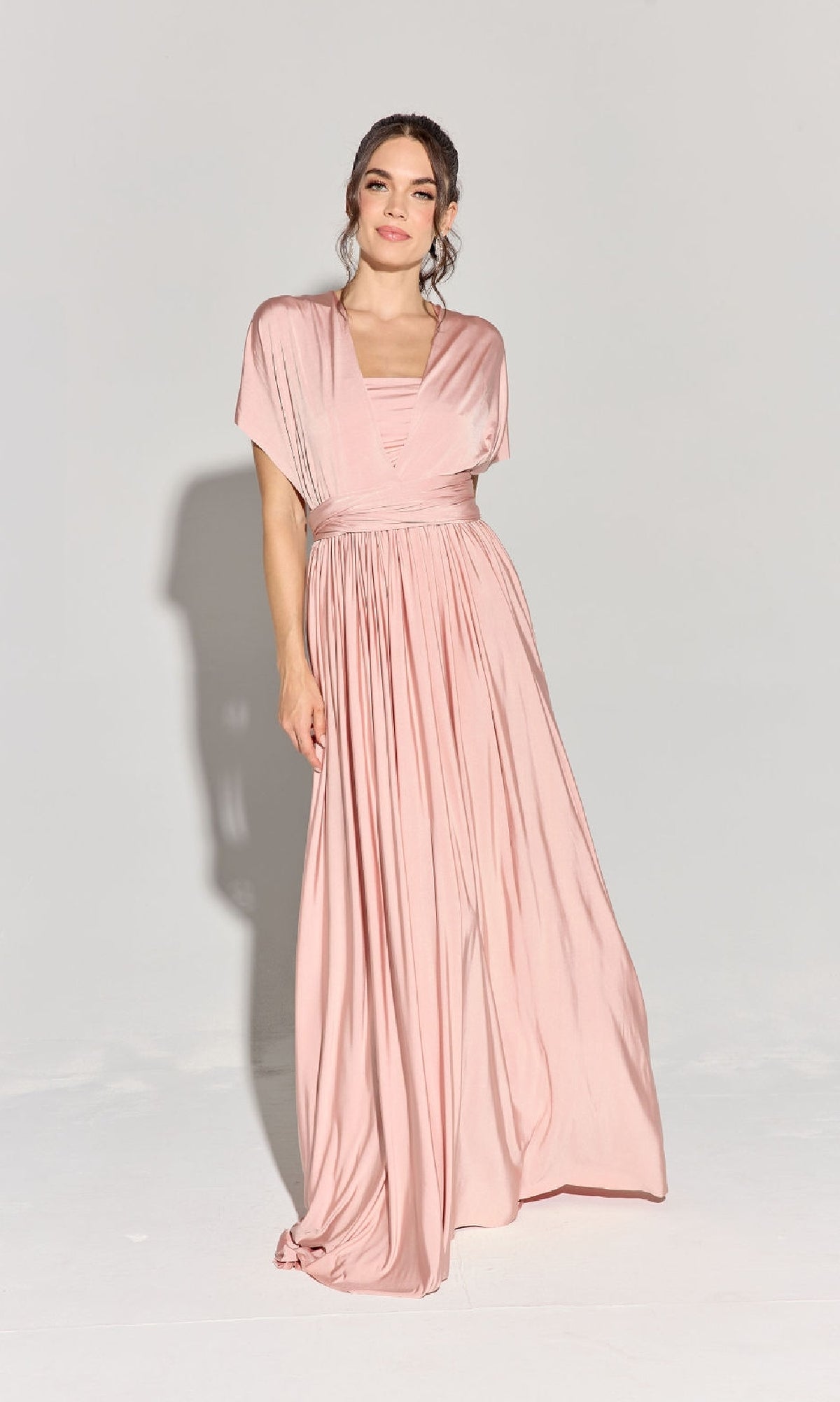 Long Pink A-Line Prom Dress with Multi-Way Bodice Dusty Pink / XSmall Long Pink A-Line Prom Dress with Multi-Way Bodice Dusty Pink / XSmall