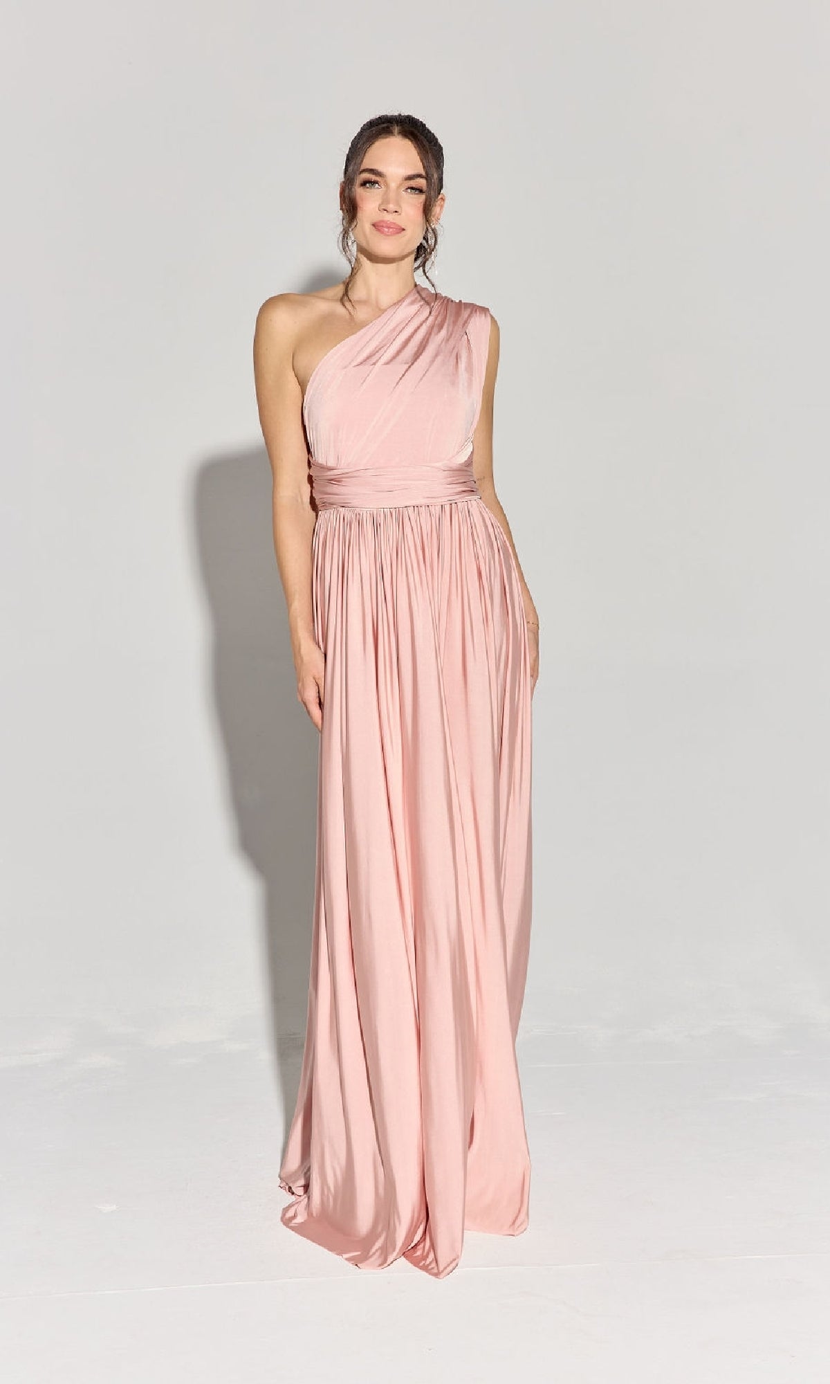 Long Pink A-Line Prom Dress with Multi-Way Bodice Dusty Pink / XSmall Long Pink A-Line Prom Dress with Multi-Way Bodice Dusty Pink / XSmall