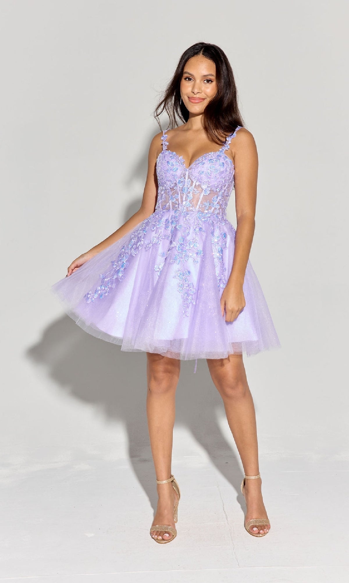 Short Fit-and-Flare Homecoming Dress with Sheer Corset Lilac / XSmall Short Fit-and-Flare Homecoming Dress with Sheer Corset Lilac / XSmall