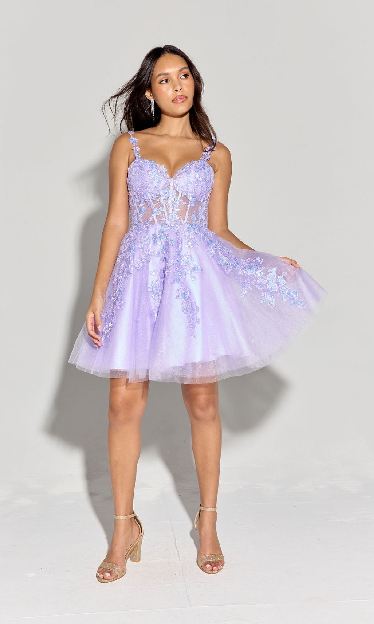Short Fit-and-Flare Homecoming Dress with Sheer Corset Lilac / XSmall Short Fit-and-Flare Homecoming Dress with Sheer Corset Lilac / XSmall