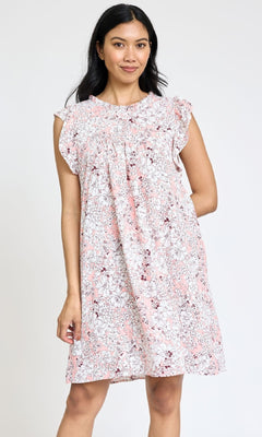 Floral Print Short Casual Shift Dress Pale Pink / Small Floral Print Short Casual Shift Dress Pale Pink / Small