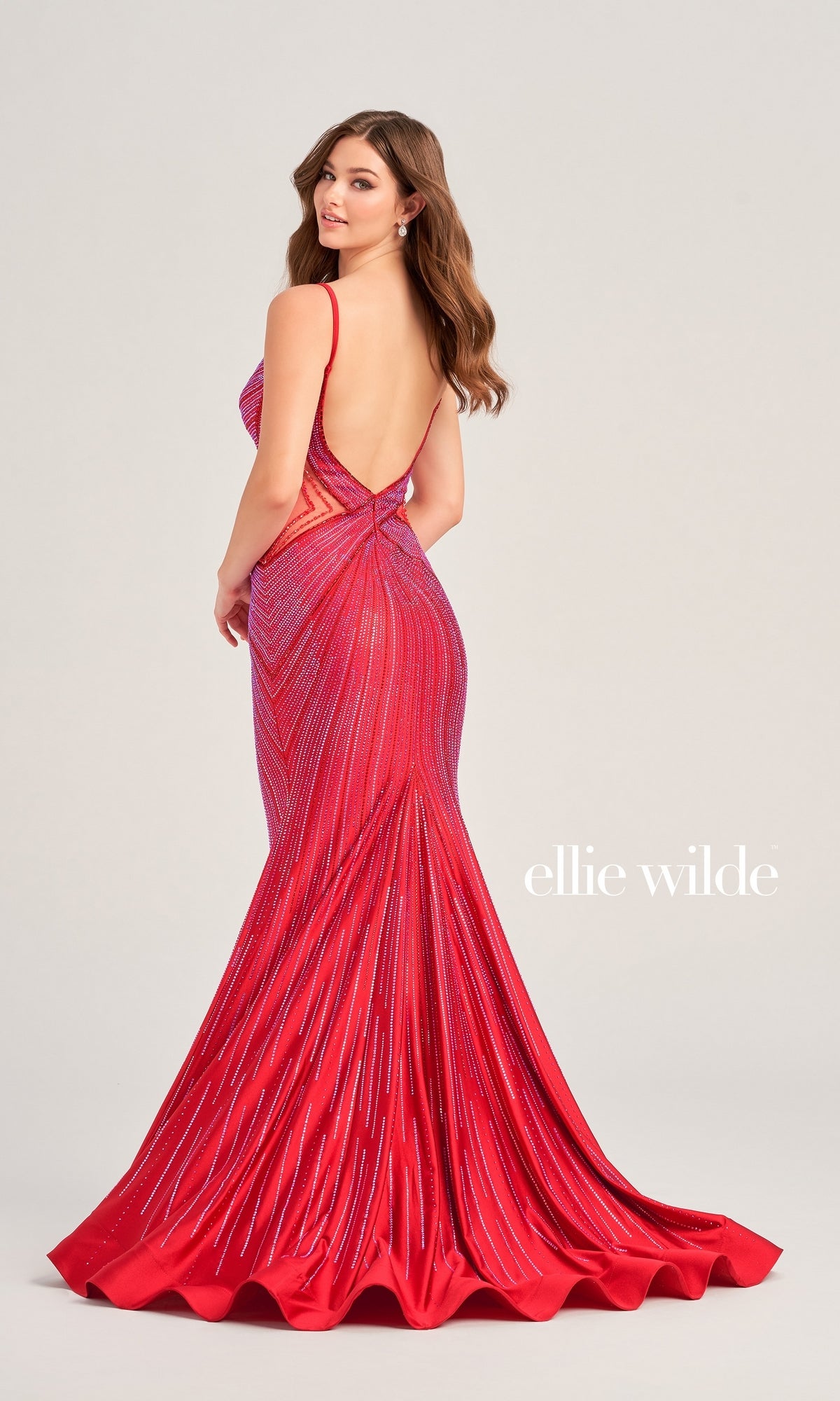 Long Ellie Wilde Sheer-Sided Prom Dress