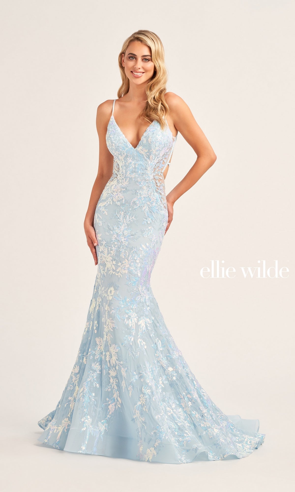 Ellie Wilde Long Tulle Designer Prom Dress EW35011