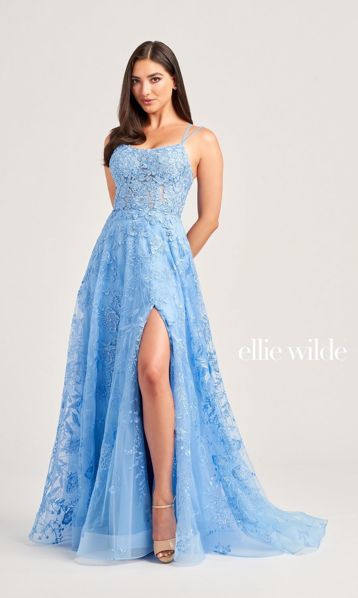 Ellie Wilde Long Tulle Designer Prom Dress EW35012