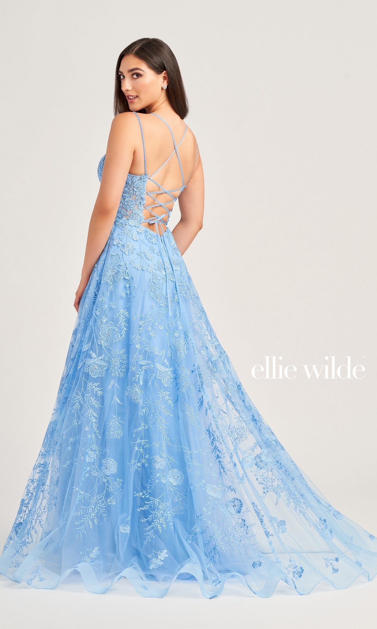 Ellie Wilde Long Tulle Designer Prom Dress EW35012