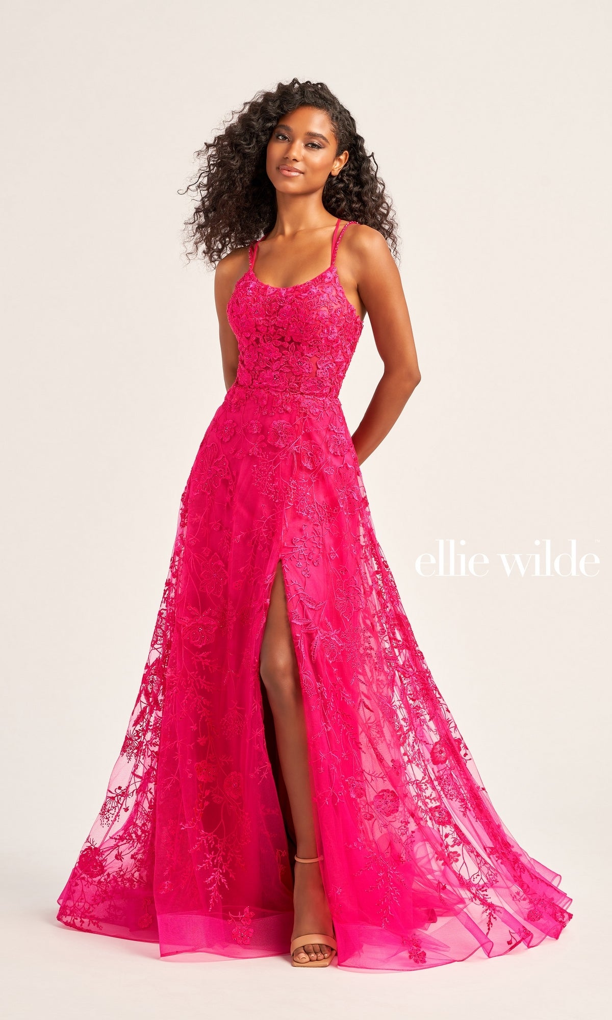 Ellie Wilde Long Tulle Designer Prom Dress EW35012