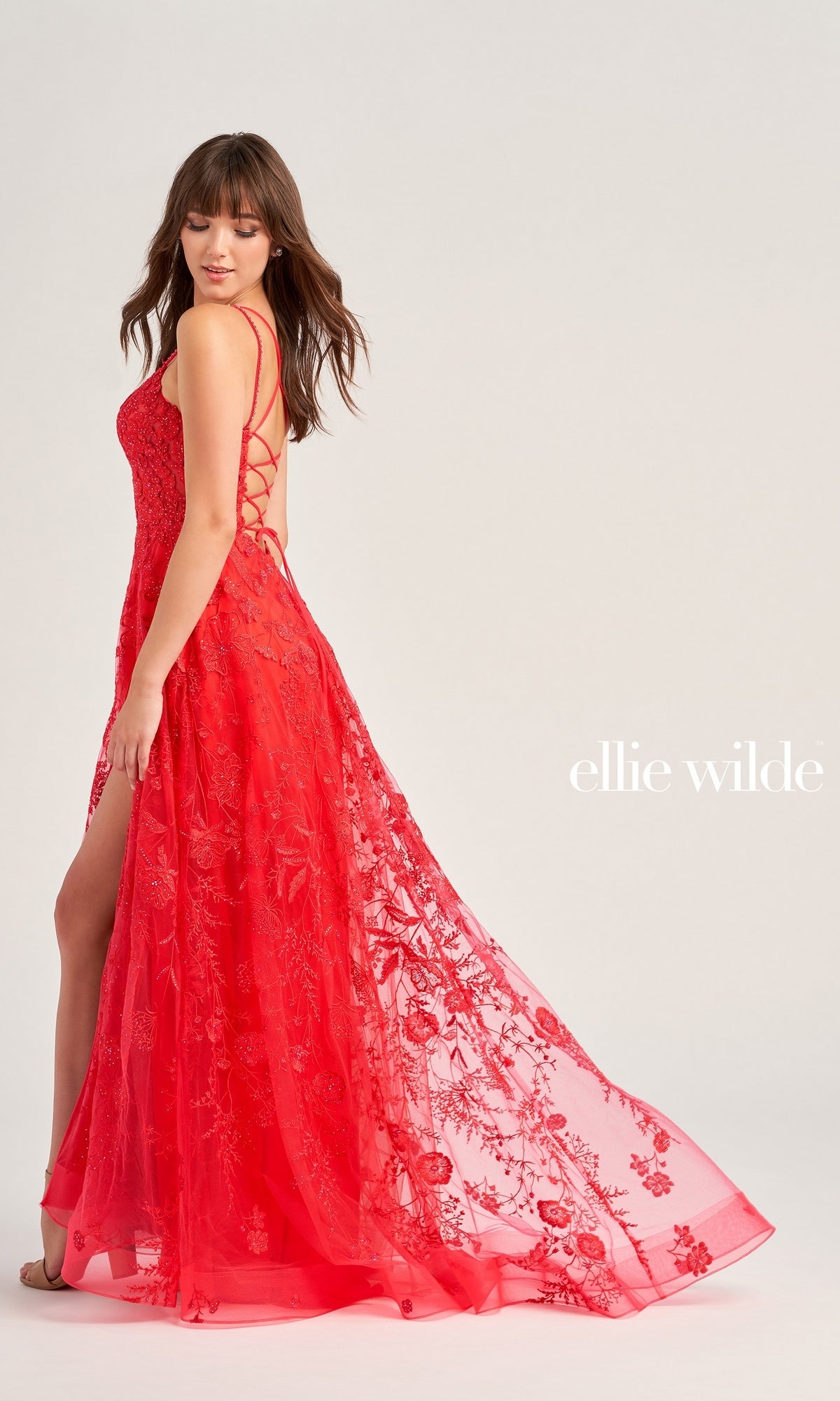 Ellie Wilde Long Tulle Designer Prom Dress EW35012