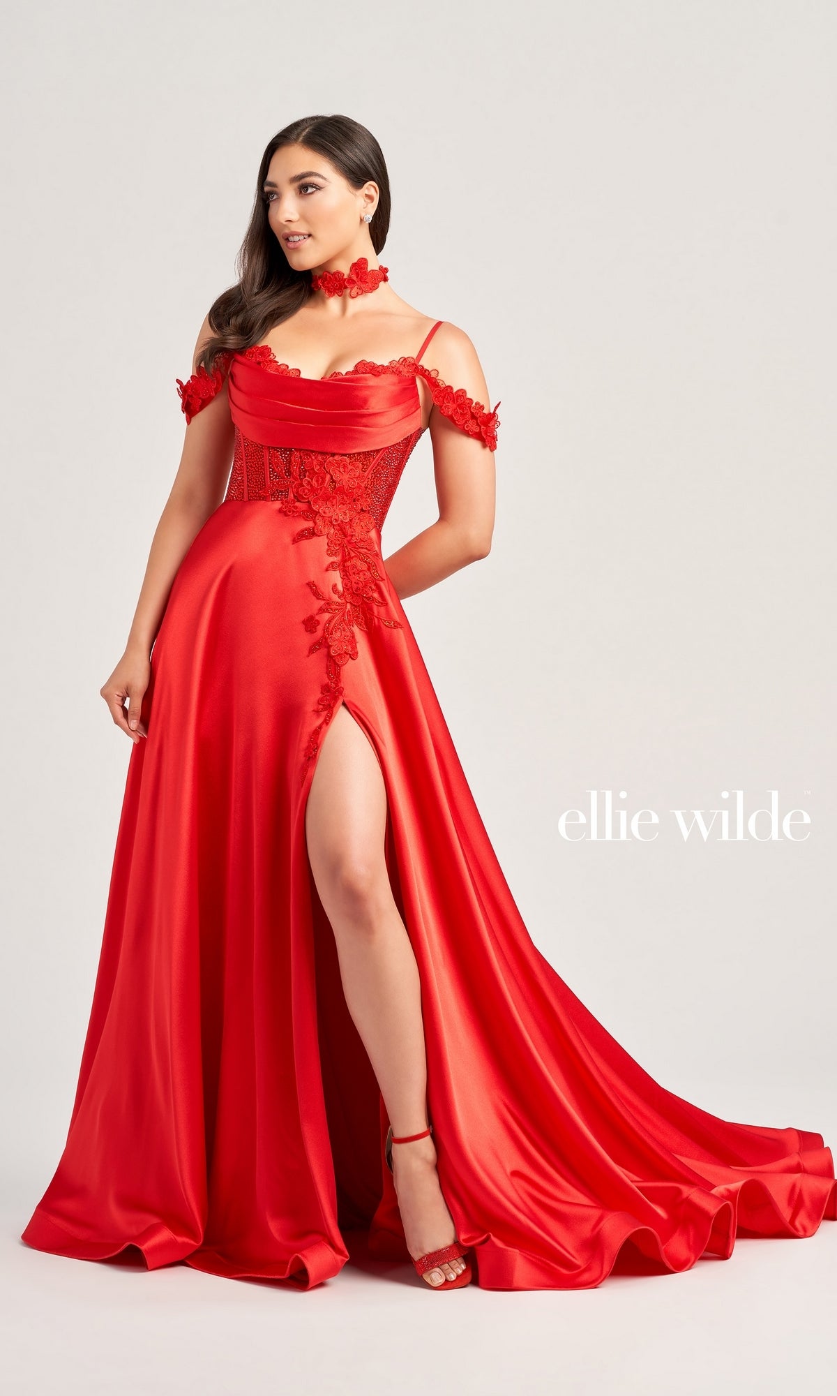 Ellie Wilde Long Satin A-Line Prom Dress EW35029