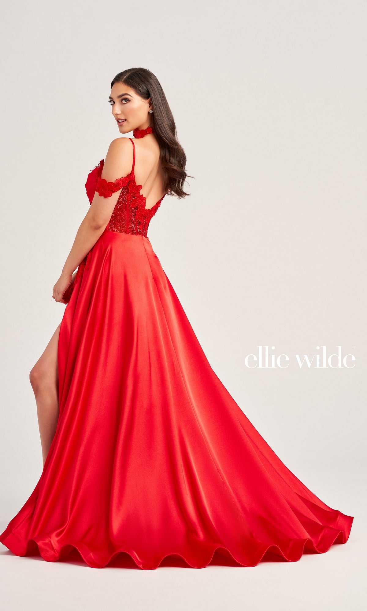 Ellie Wilde Long Satin A-Line Prom Dress EW35029