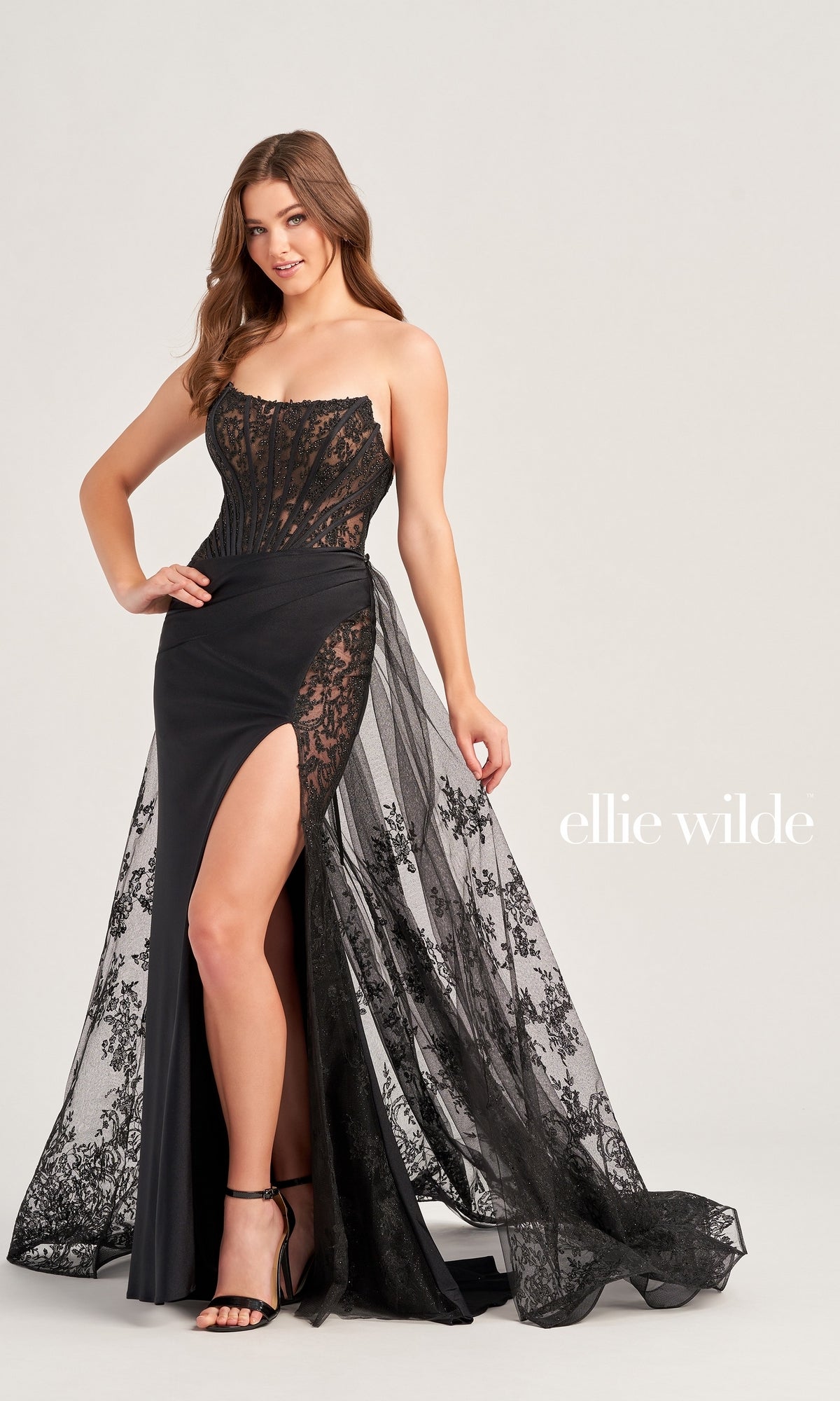 Detachable-Train Ellie Wilde Long Prom Dress -PromGirl