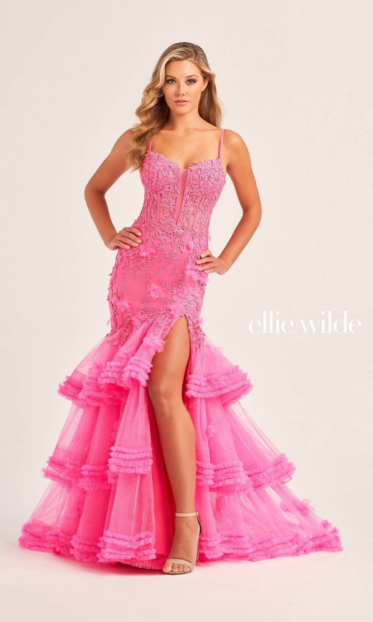 Ellie Wilde Tiered Mermaid Prom Dress EW35050