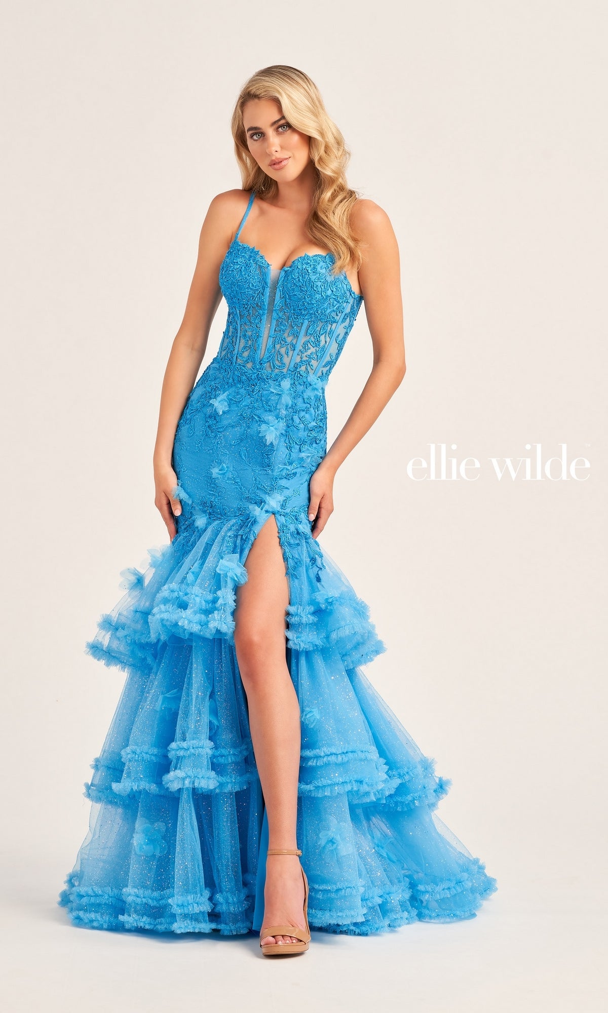 Ellie Wilde Tiered Mermaid Prom Dress EW35050