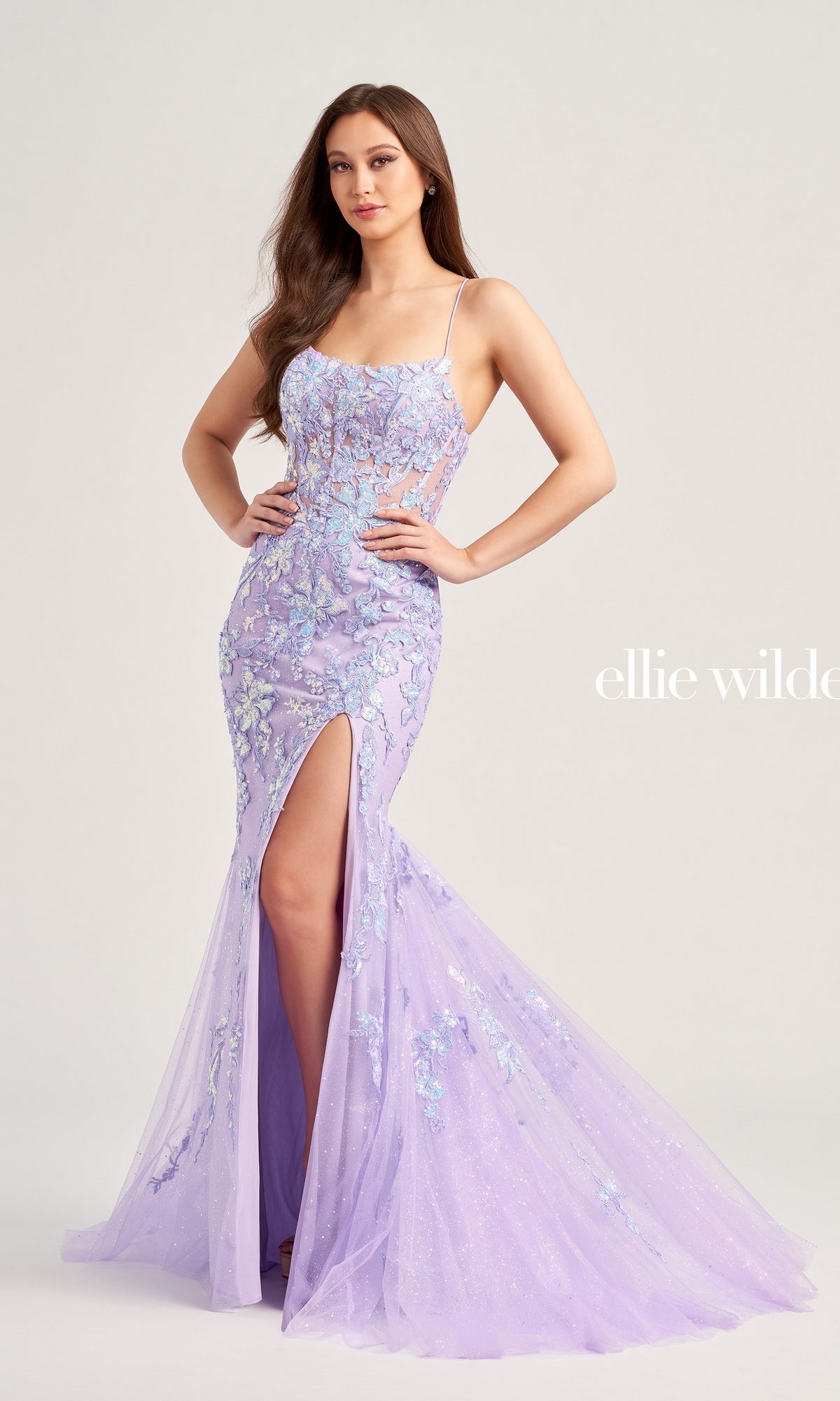 Ellie Wilde EW35057 Glitter-Floral Prom Dress