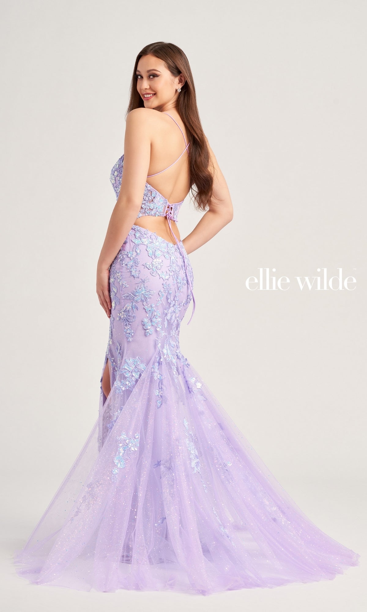 Ellie Wilde EW35057 Glitter-Floral Prom Dress