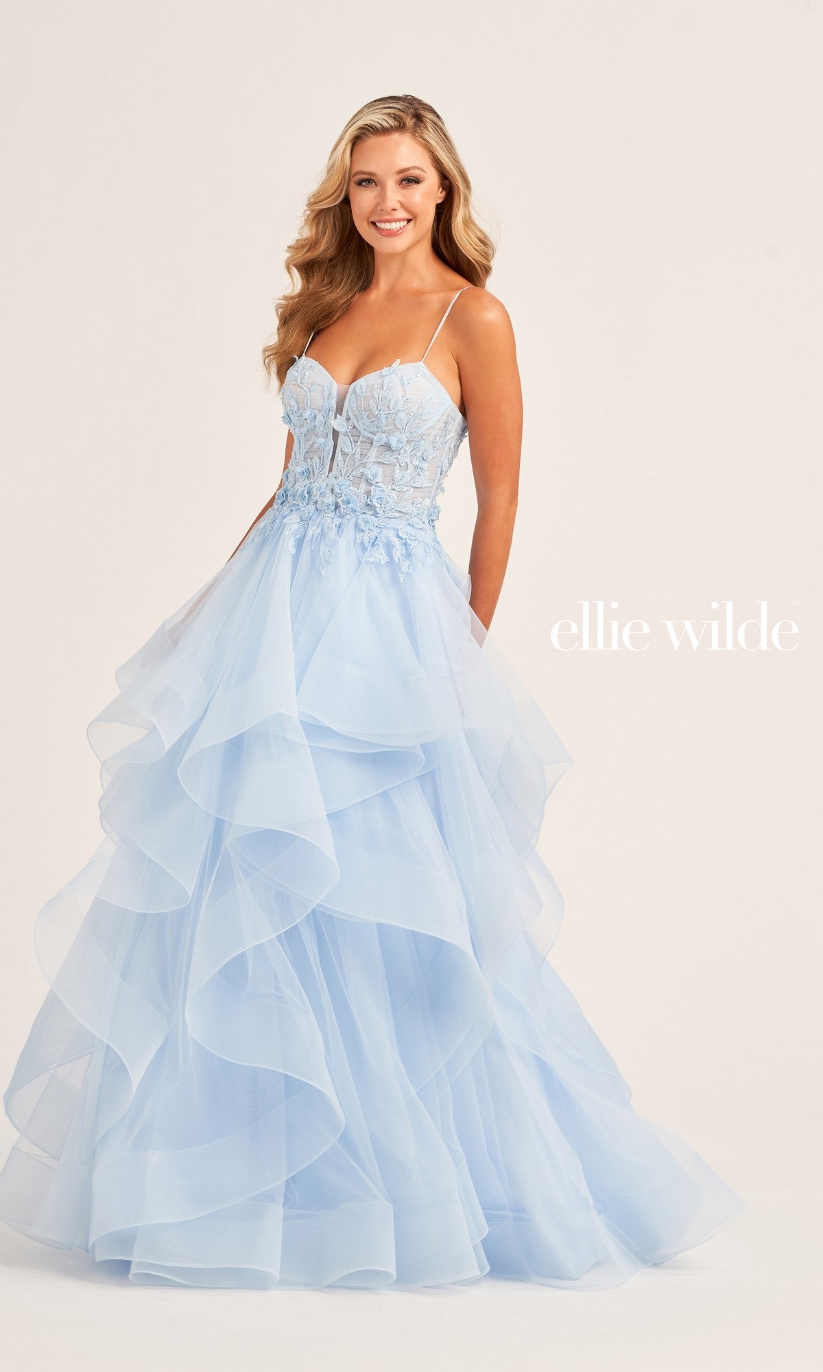 Ellie Wilde Floral Long Tiered Ball Gown EW35070