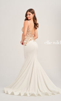 Ellie Wilde Beaded Long White Formal Dress EW35078