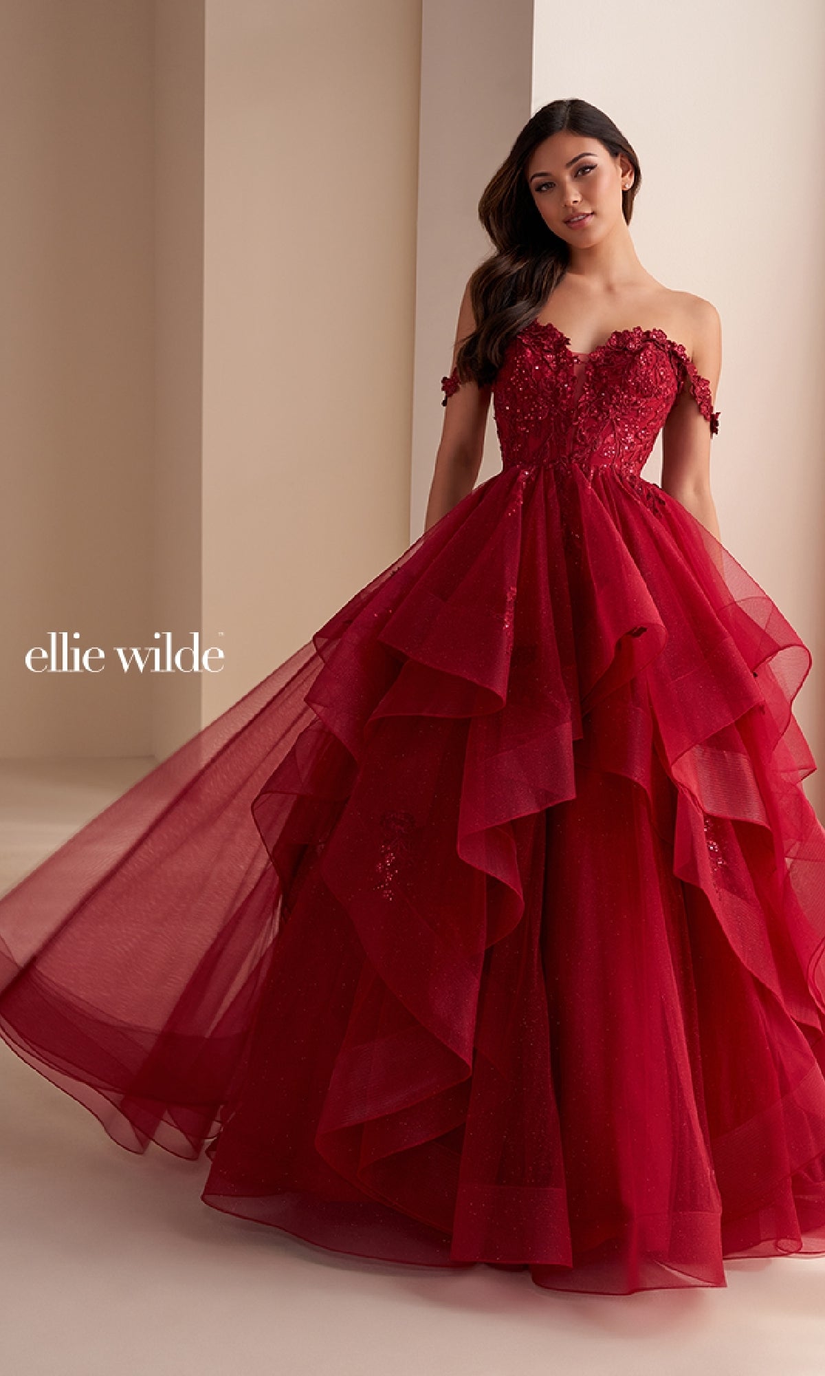 ellie wilde burgundy dress Ellie Wilde Long Designer Prom Ball Gown EW35084 Wine / 00