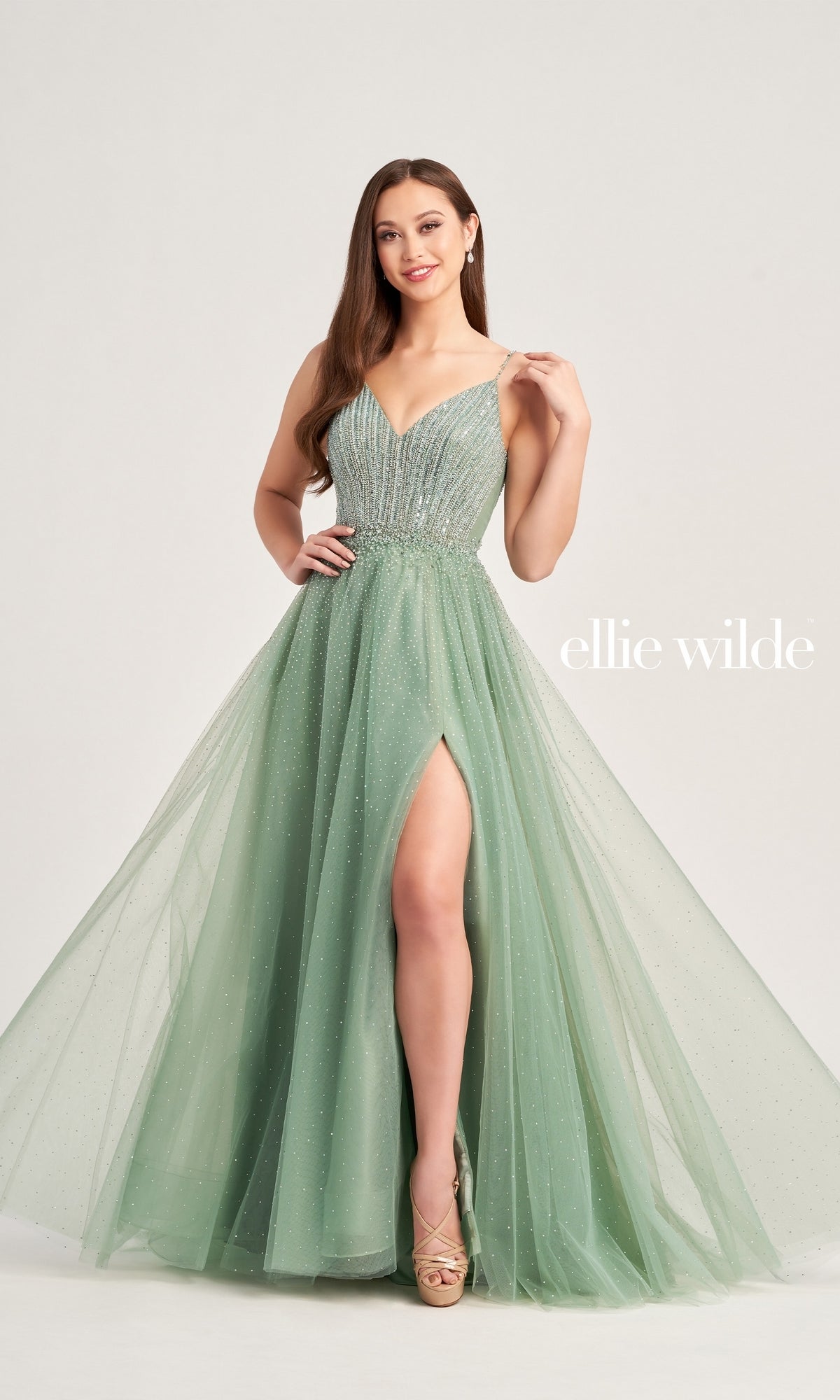 Ellie Wilde Light Green Prom Ball Gown EW35088
