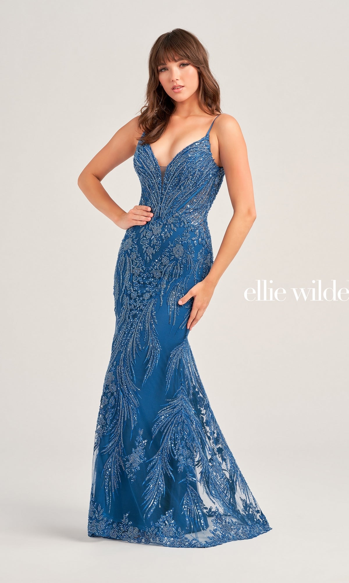 Sleek Ellie Wilde Long Designer Prom Dress EW35095