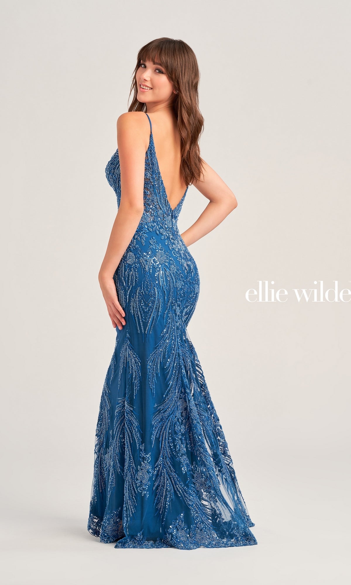 Sleek Ellie Wilde Long Designer Prom Dress EW35095