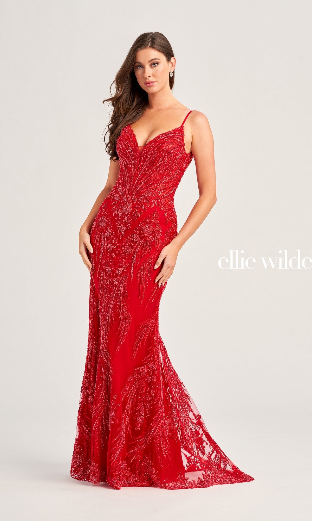 Sleek Ellie Wilde Long Designer Prom Dress EW35095