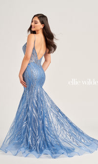 Sheer-Bodice Long Ellie Wilde Prom Dress EW35098