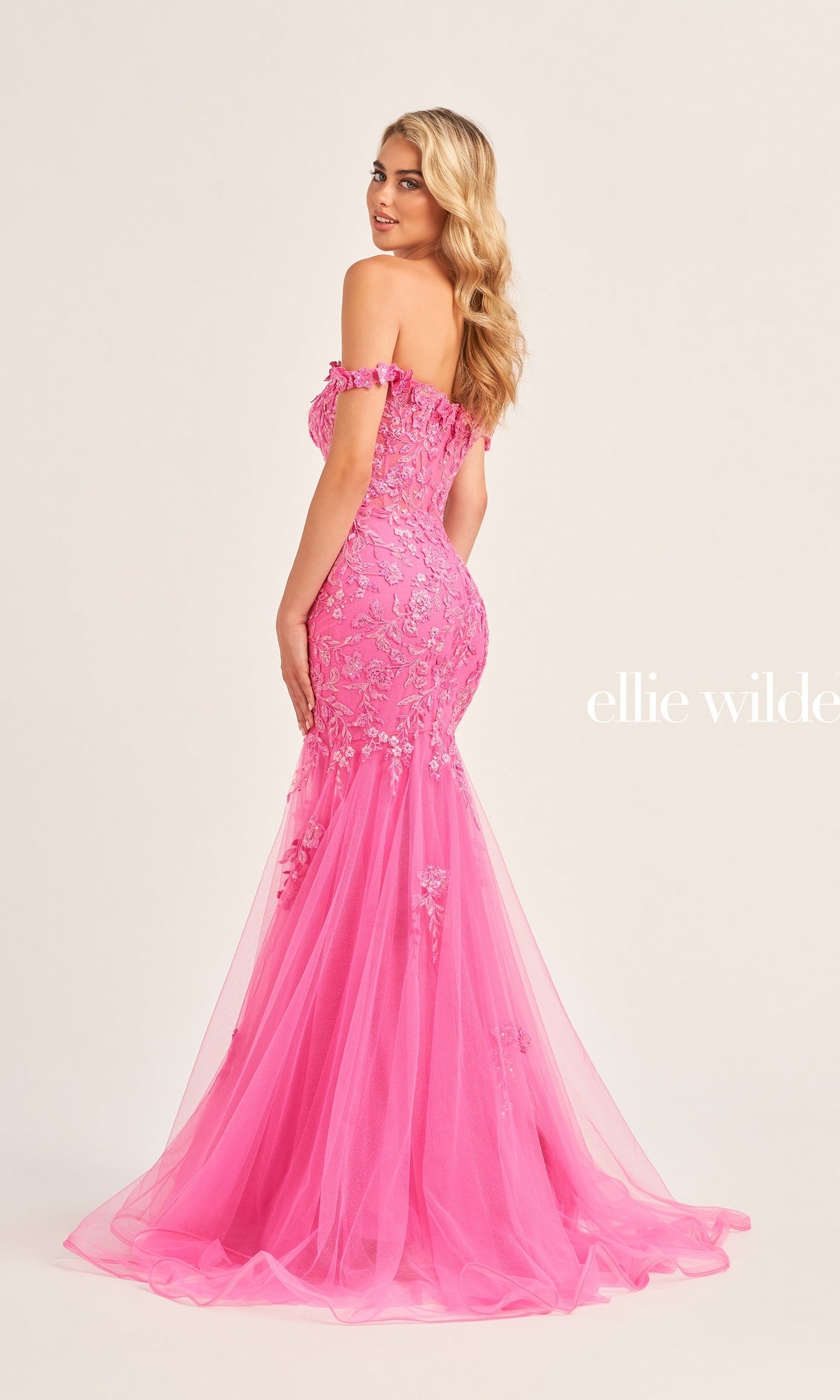Ellie Wilde Off-Shoulder Floral Prom Dress EW35102