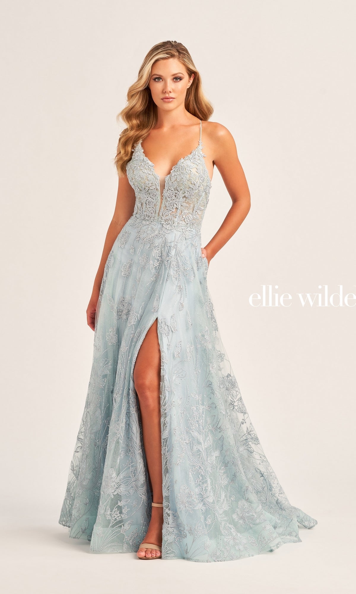 A-Line Long Ellie Wilde Glitter Prom Dress EW35103