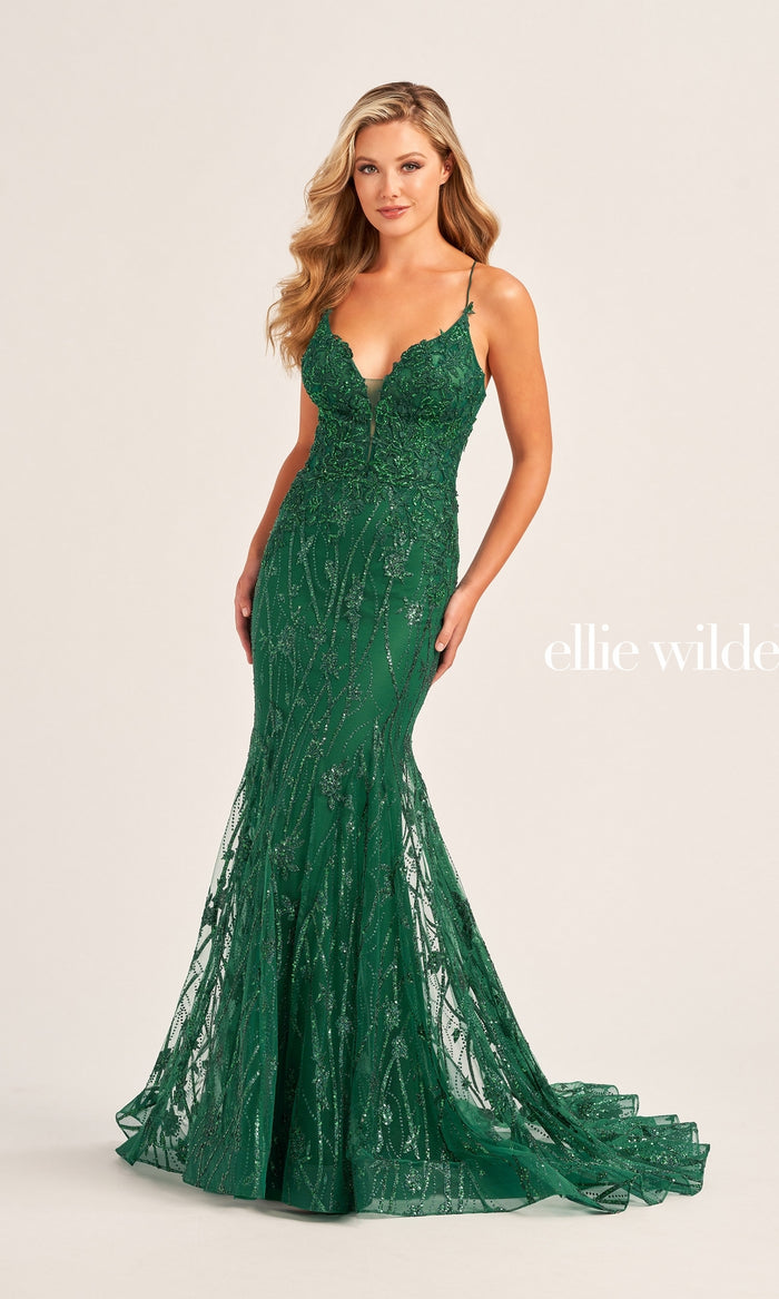Ellie Wilde Sequin-Tulle Long Prom Dress EW35104