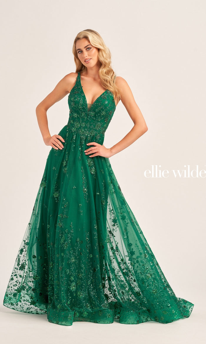 Glitter Ellie Wilde Long A-Line Prom Dress EW35105