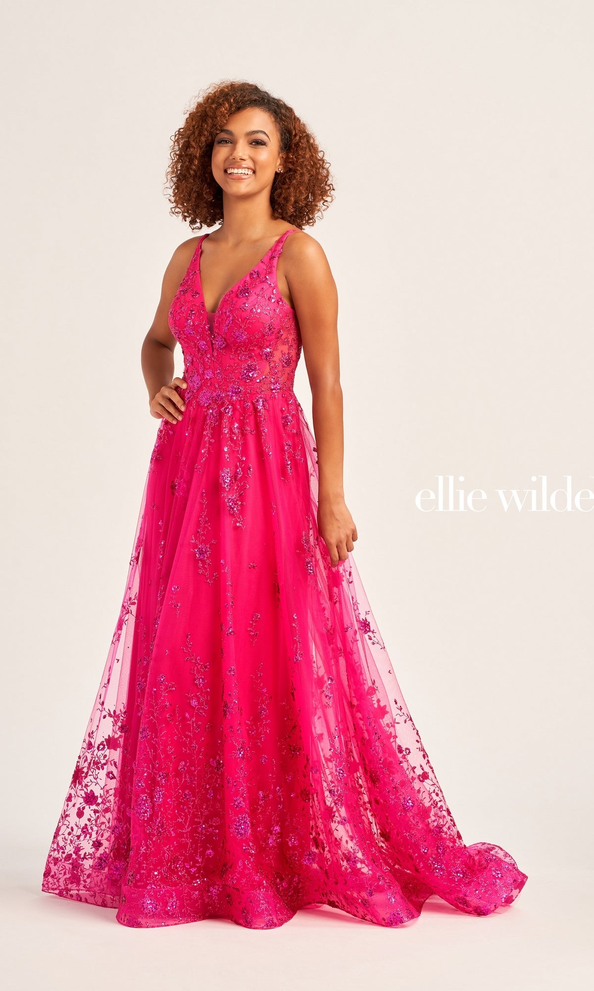 Glitter Ellie Wilde Long A-Line Prom Dress EW35105