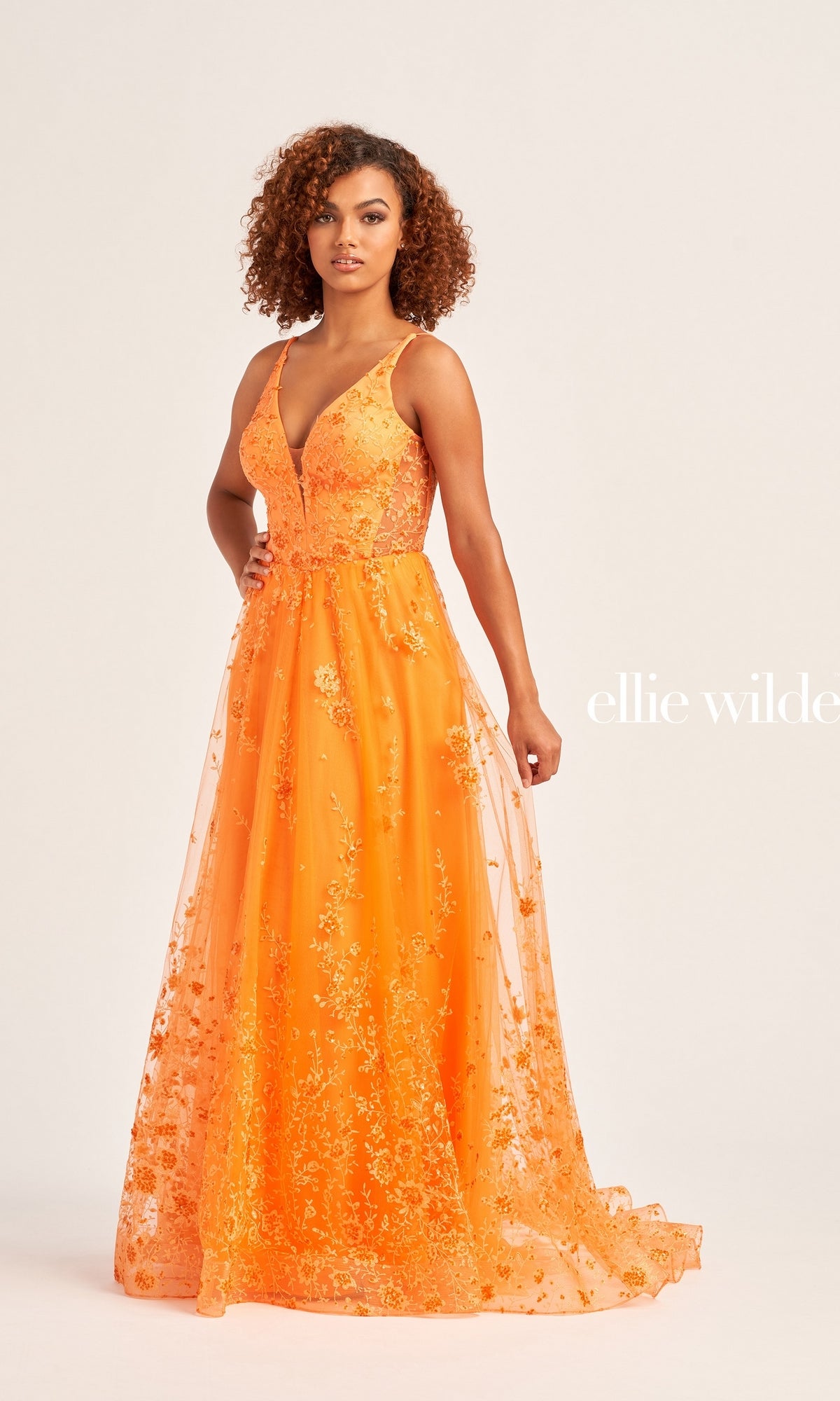 Glitter Ellie Wilde Long A-Line Prom Dress EW35105