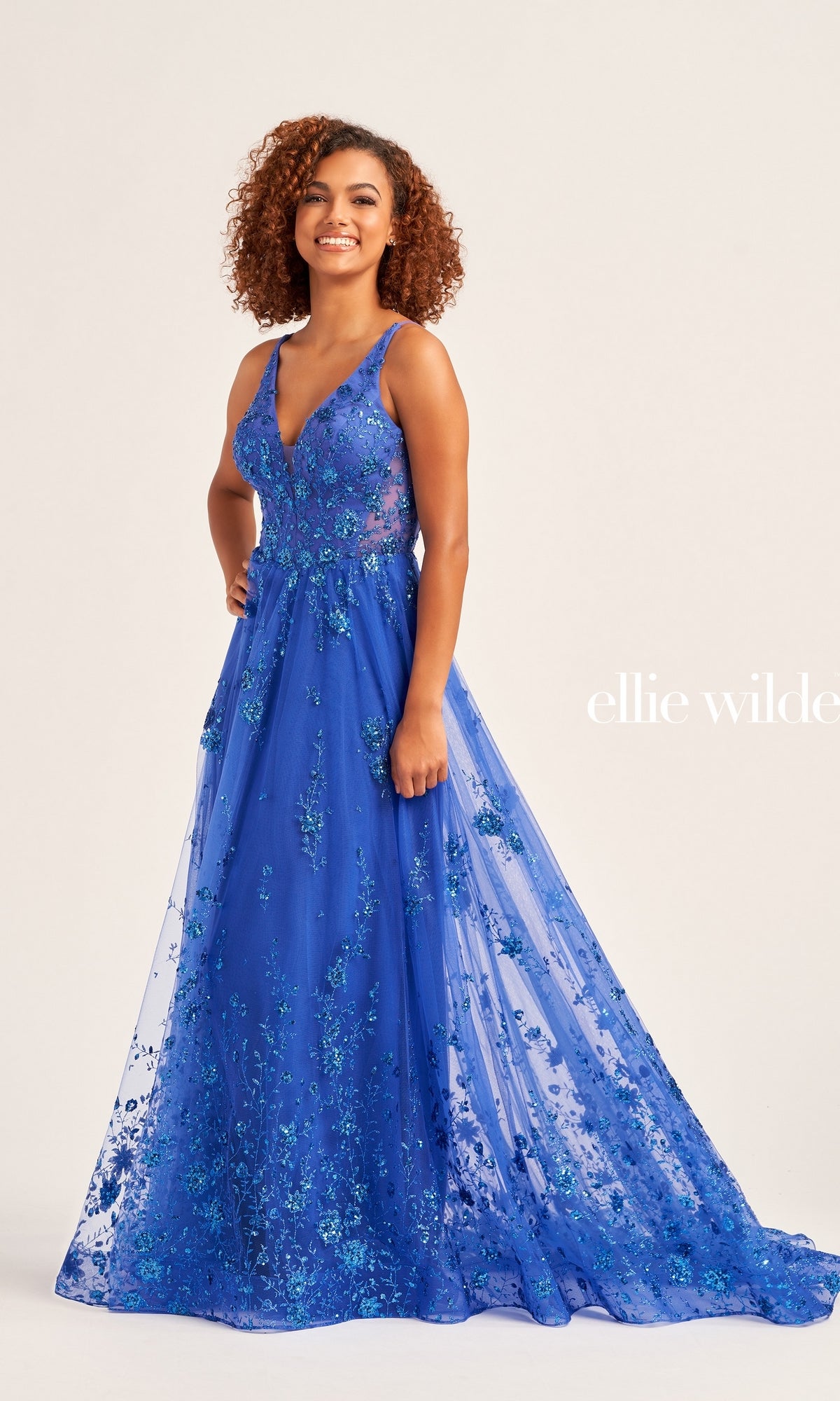 Glitter Ellie Wilde Long A-Line Prom Dress EW35105