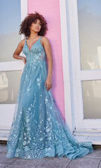 Glitter Ellie Wilde Long A-Line Prom Dress EW35105