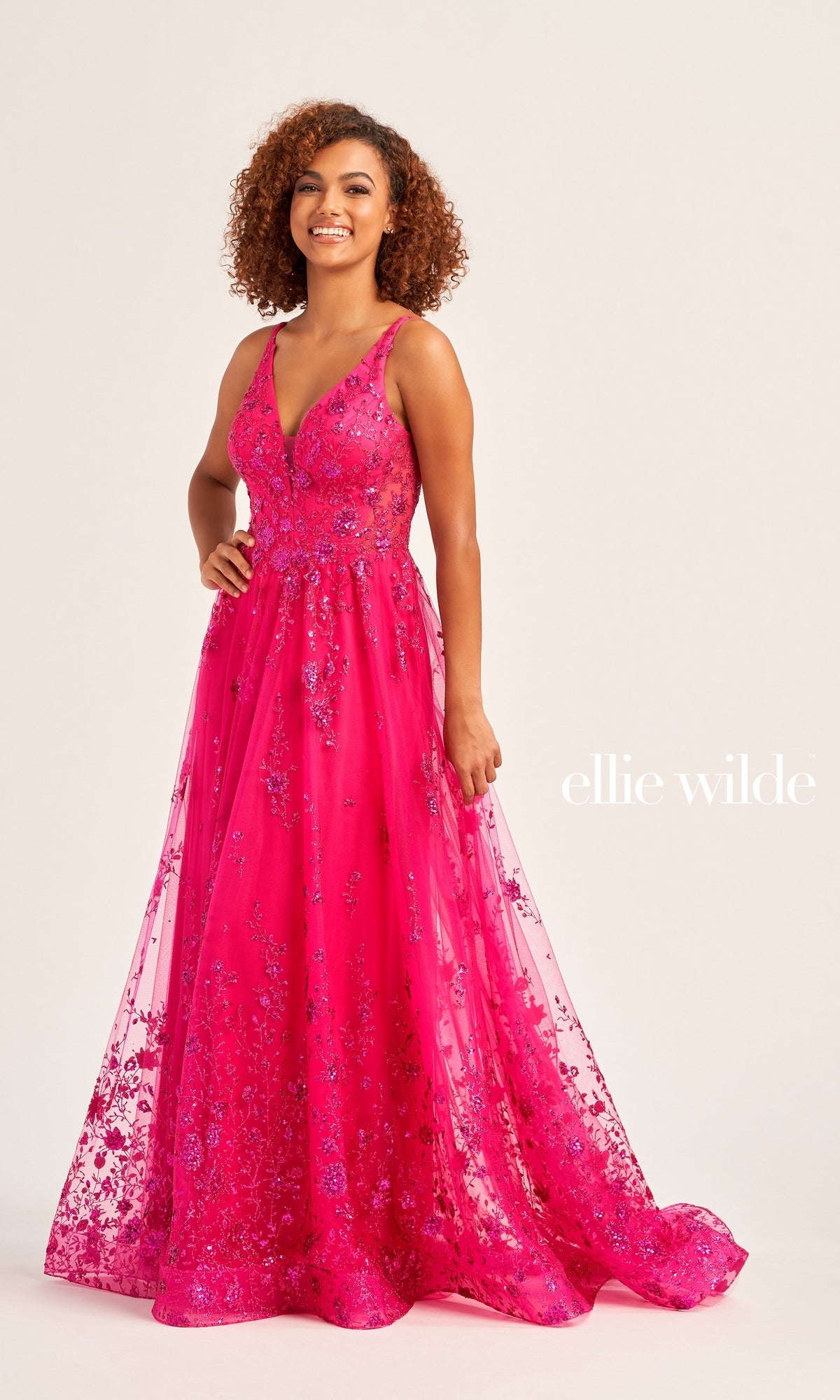 Glitter Ellie Wilde Long A-Line Prom Dress EW35105