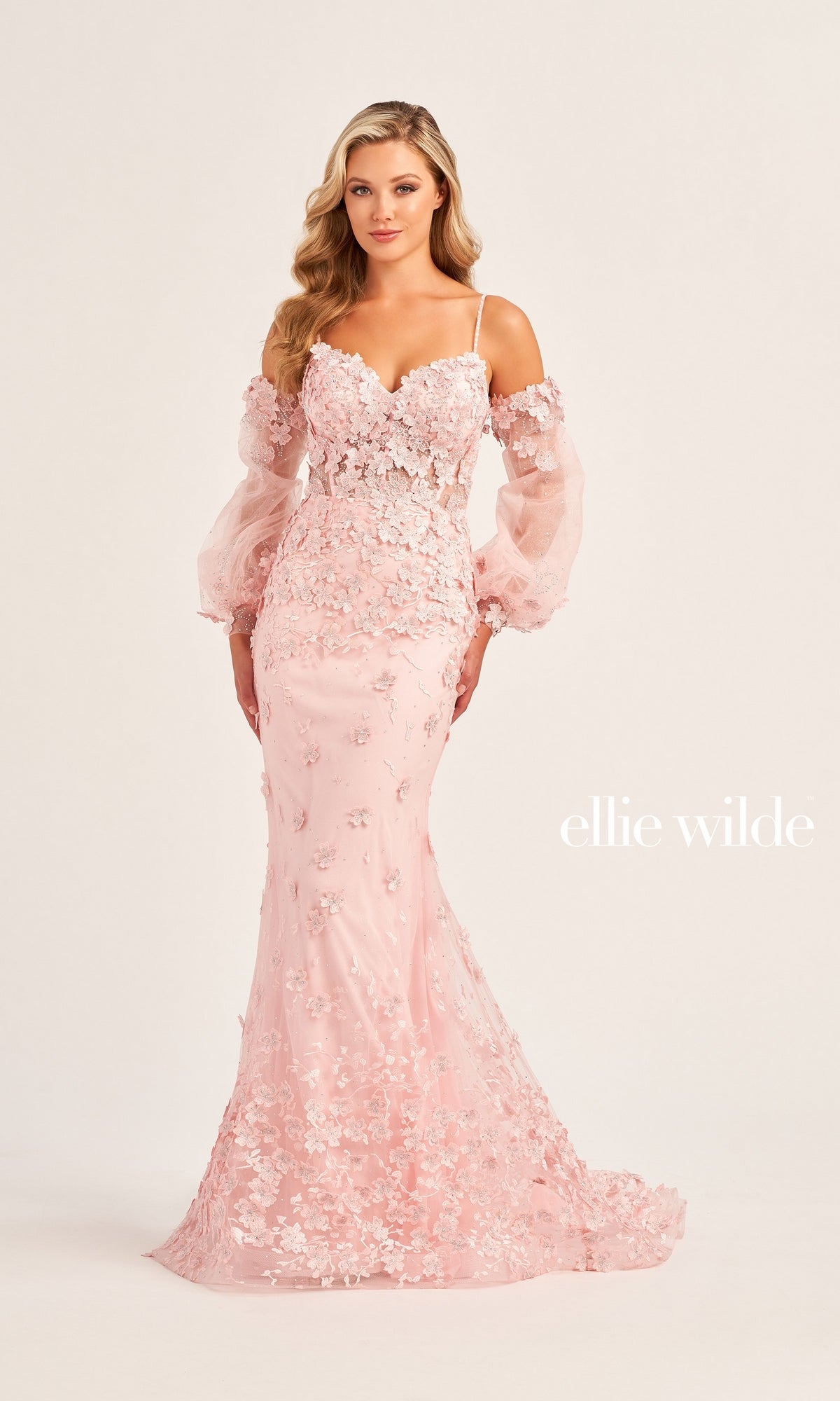 Ellie Wilde Long-Sleeve Designer Prom Dress EW35107
