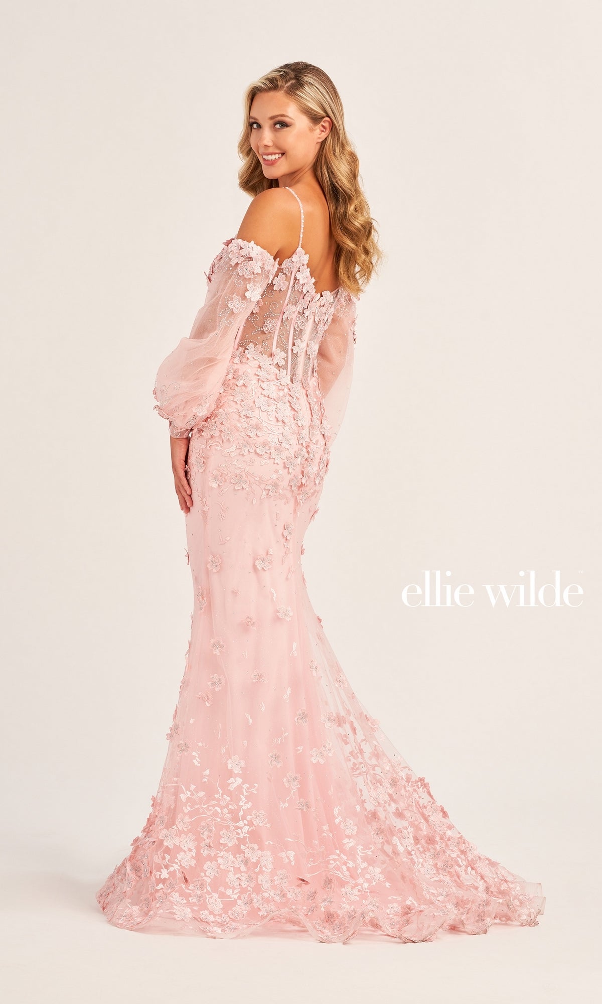 Ellie Wilde Long-Sleeve Designer Prom Dress EW35107