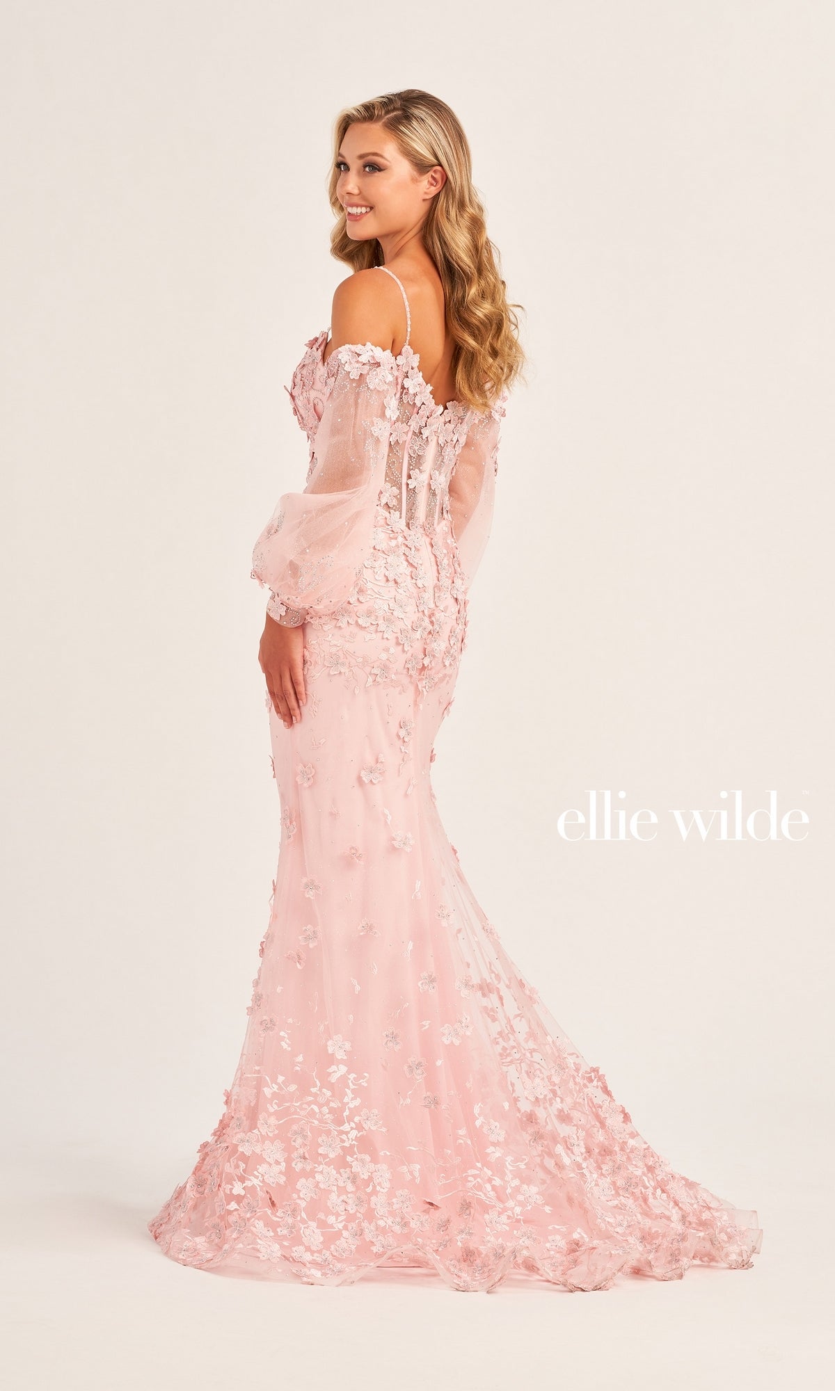 Ellie Wilde Long-Sleeve Designer Prom Dress EW35107