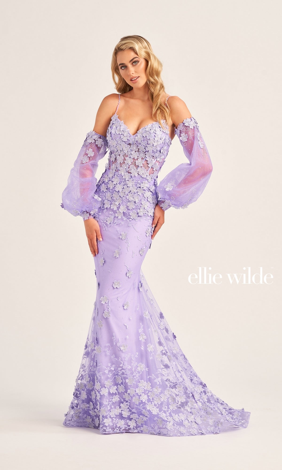 Ellie Wilde Long-Sleeve Prom Dress EW35107