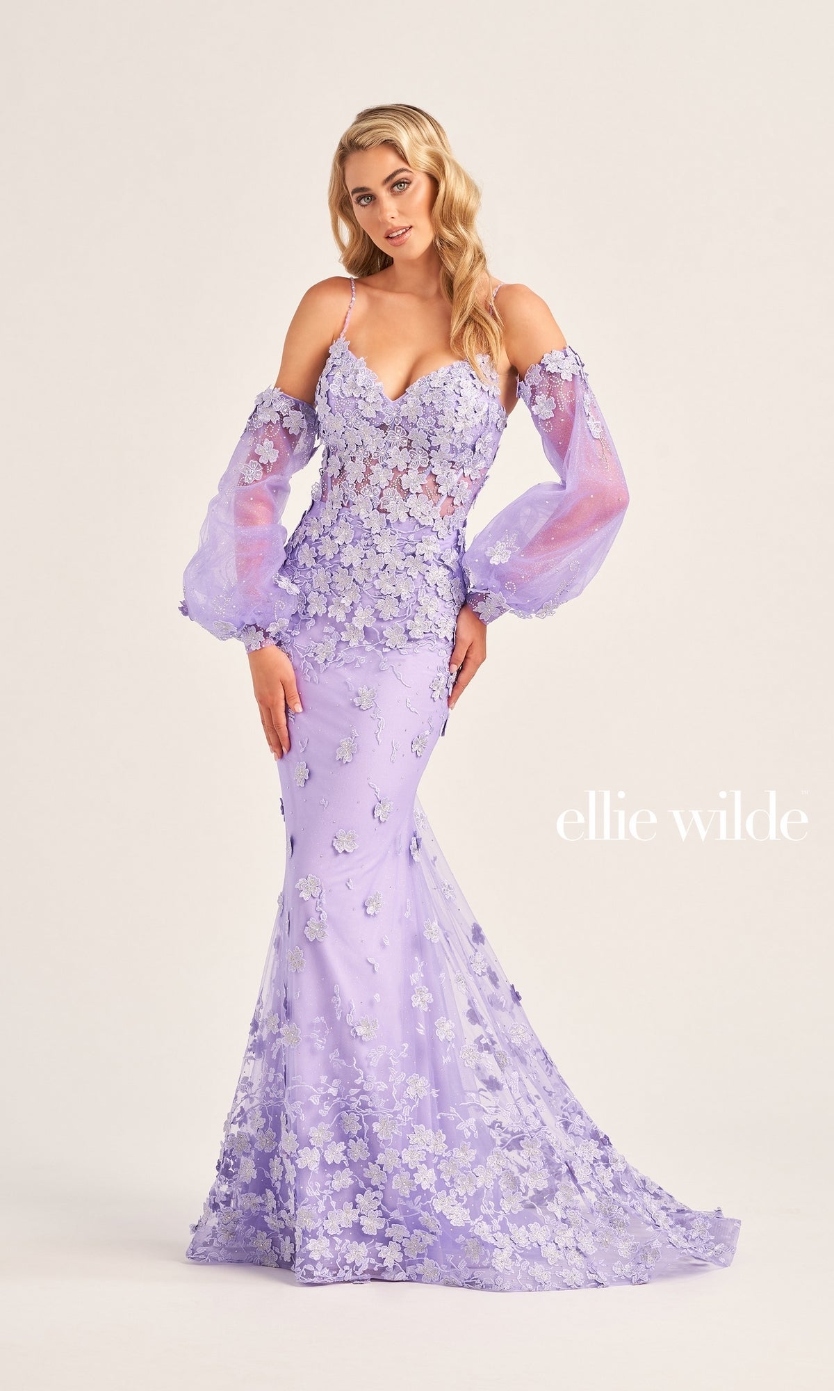 Ellie Wilde Long-Sleeve Designer Prom Dress EW35107